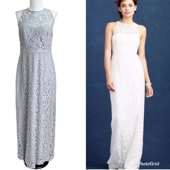 J Crew Pamela Dress in Leavers Lace Sleeveless Full Length Wedding Guest Gray 2 - Picture 14 of 15